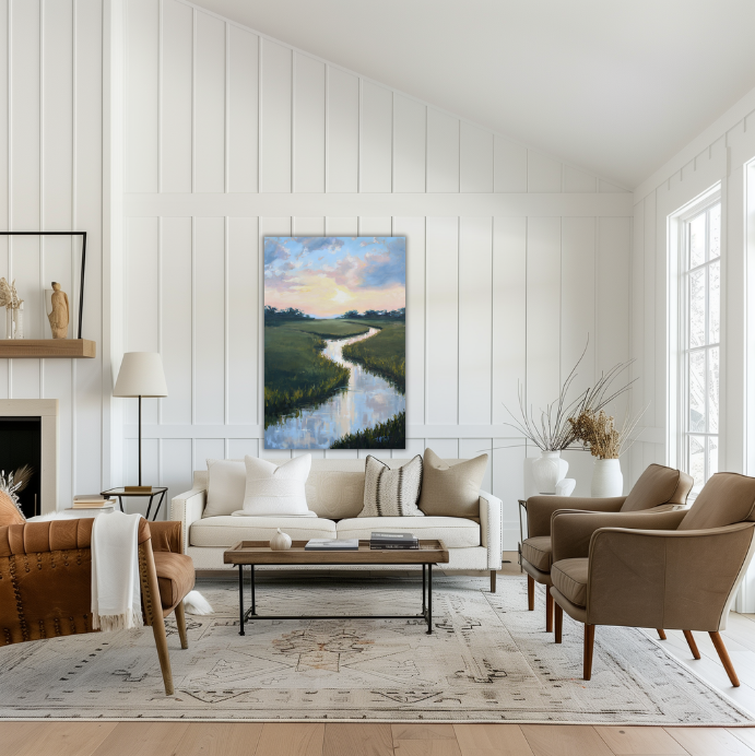Evening Reflections Coastal Marsh Giclée Canvas Wall Art Lowcountry Painting