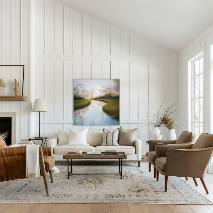 Tidal Creek Drift - Square Coastal Lowcountry Marsh Giclée Canvas Art Print