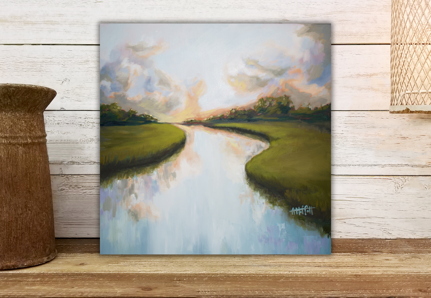 Tidal Creek Drift - Original Lowcountry Marsh Square Oil Painting