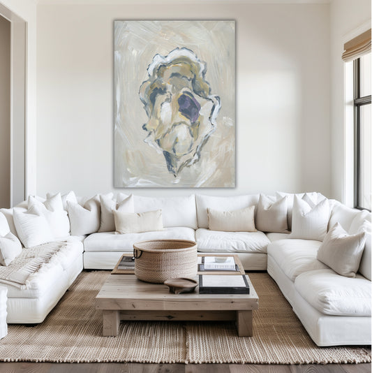 Beige Oyster 3 - Coastal Marsh Giclée Hand Embellished