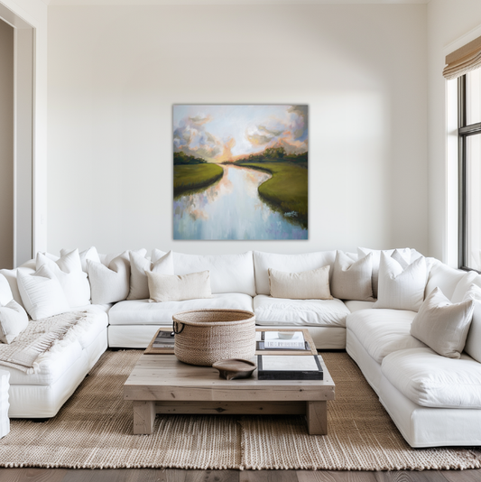 Tidal Creek Drift - Square Coastal Lowcountry Marsh Giclée Canvas Art Print