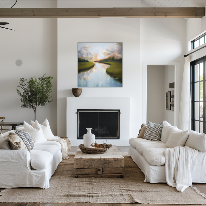 Tidal Creek Drift - Square Coastal Lowcountry Marsh Giclée Canvas Art Print