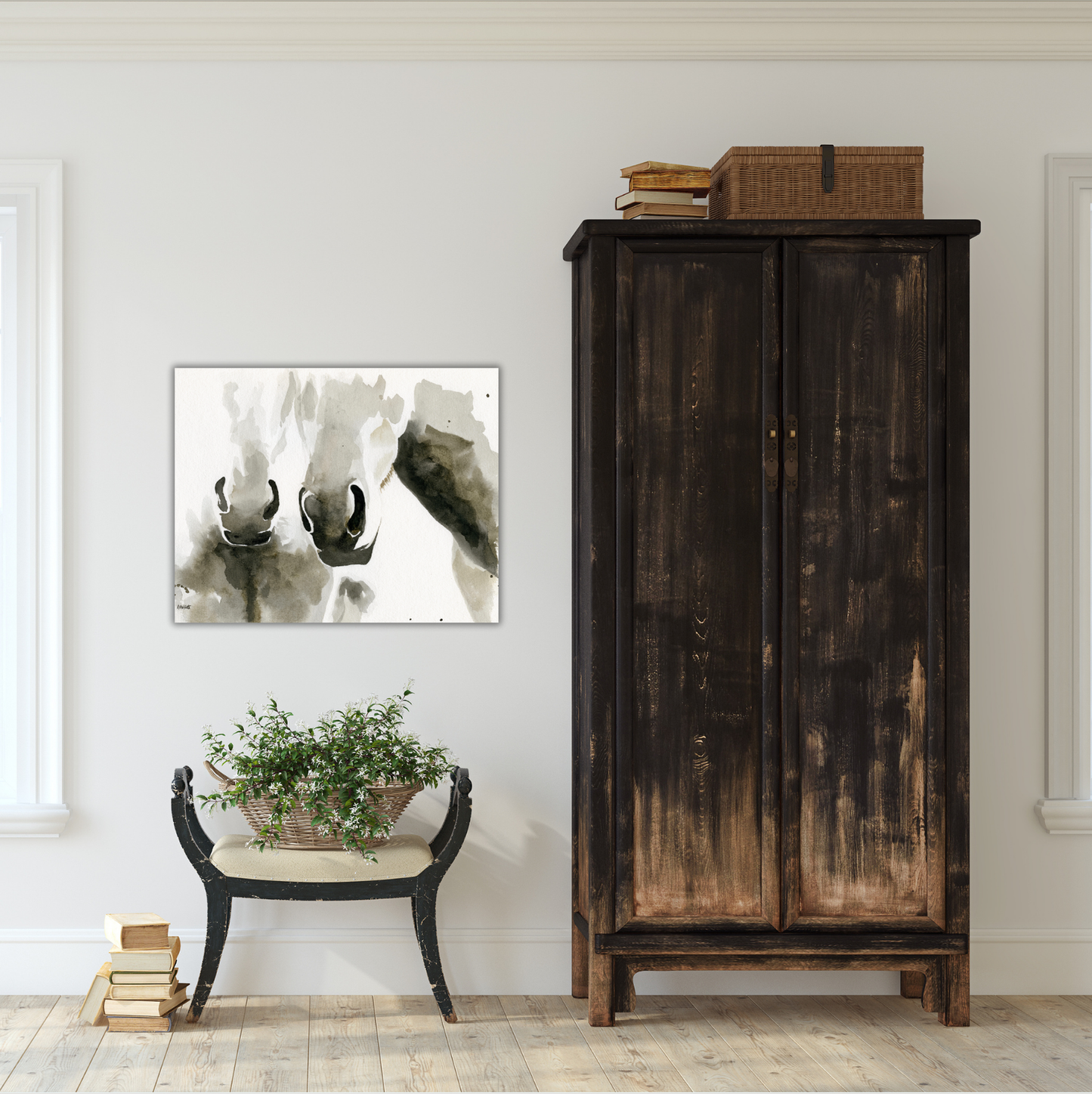 Watercolor Horse Friends Portrait- Equine Art Print by April Moffatt