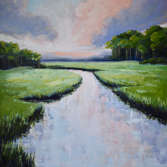 Periwinkle Reflection - Square Coastal Marsh Giclée Canvas Art Print by April Moffatt
