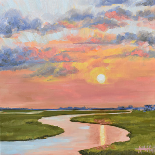 Glassy Waters on the Marsh Original Lowcountry Marsh Sunset Oil Painting