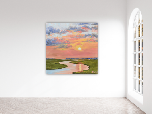 Glassy Waters on the Marsh Original Lowcountry Marsh Sunset Oil Painting