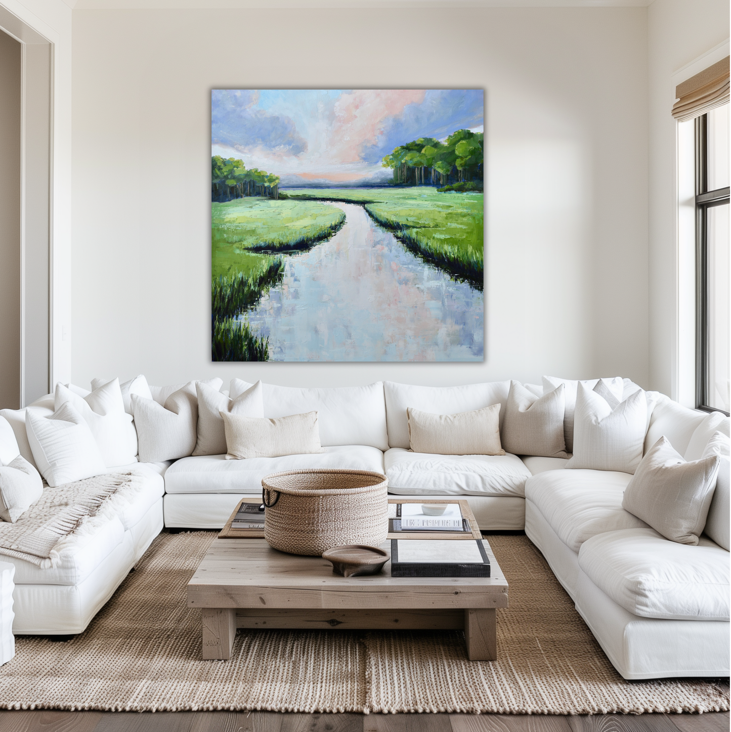 Periwinkle Reflection - Square Coastal Marsh Giclée Canvas Art Print by April Moffatt