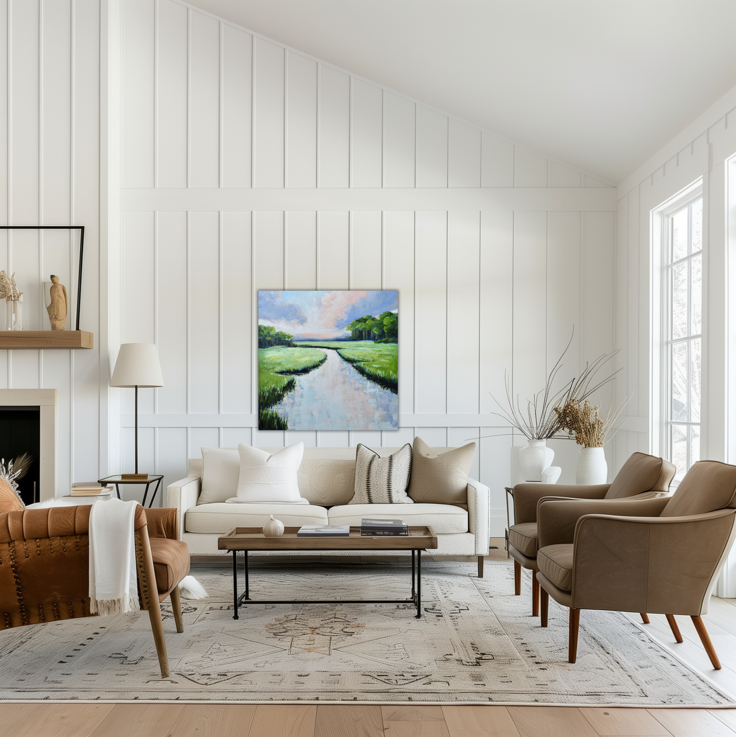 Periwinkle Reflection - Square Coastal Marsh Giclée Canvas Art Print by April Moffatt