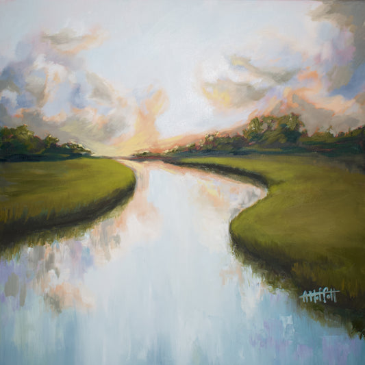 Tidal Creek Drift - Square Coastal Lowcountry Marsh Giclée Canvas Art Print