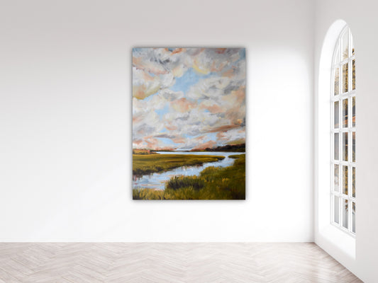 Clouds over the Marsh - Lowcountry Neutral Marsh Giclée Canvas Art Print