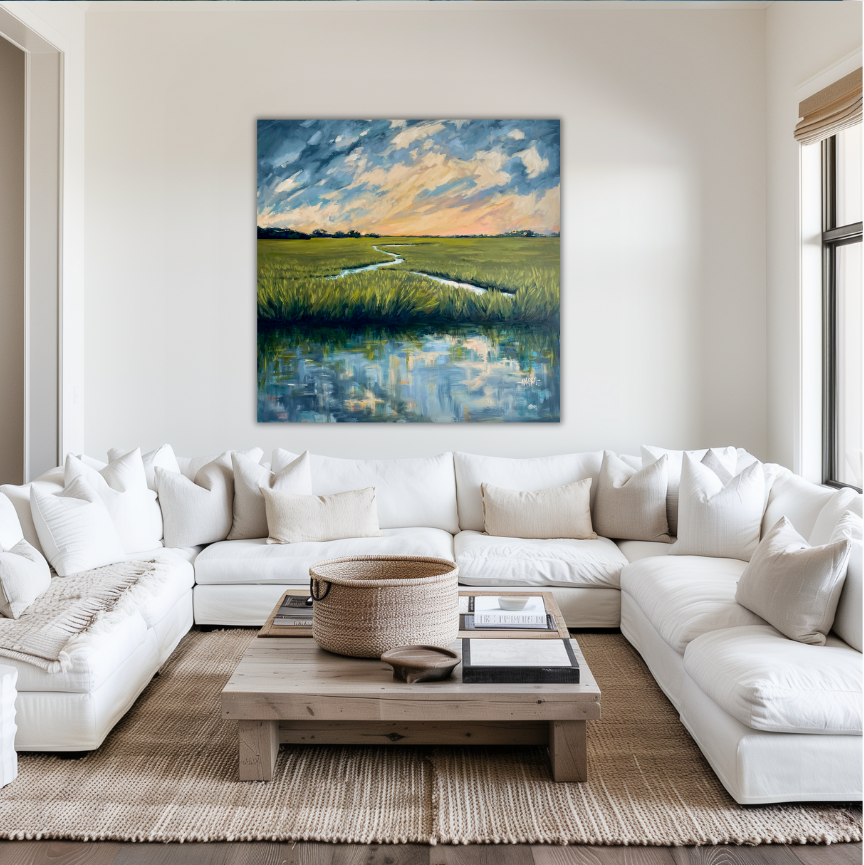 Dusk Over the Marsh - Savannah Marsh Art Hand-Embellished Oil Giclée