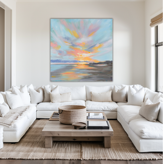 Pastel Clouds at Folly Beach - Square Coastal Giclée Canvas Art Print by April Moffatt