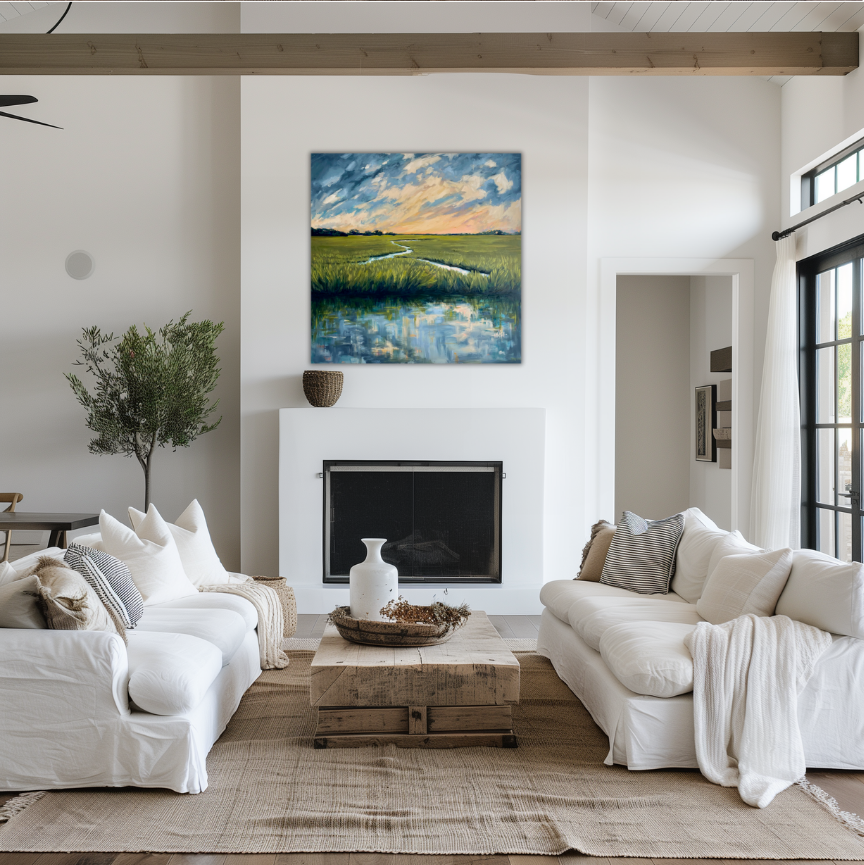 Dusk Over the Marsh - Savannah Marsh Art Hand-Embellished Oil Giclée