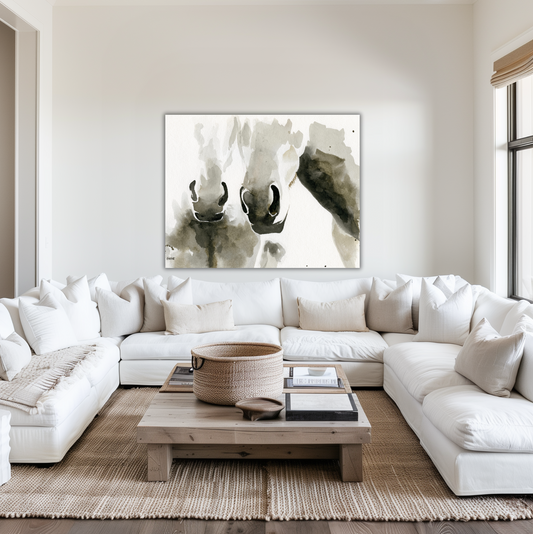 Watercolor Horse Friends Portrait- Equine Art Print by April Moffatt