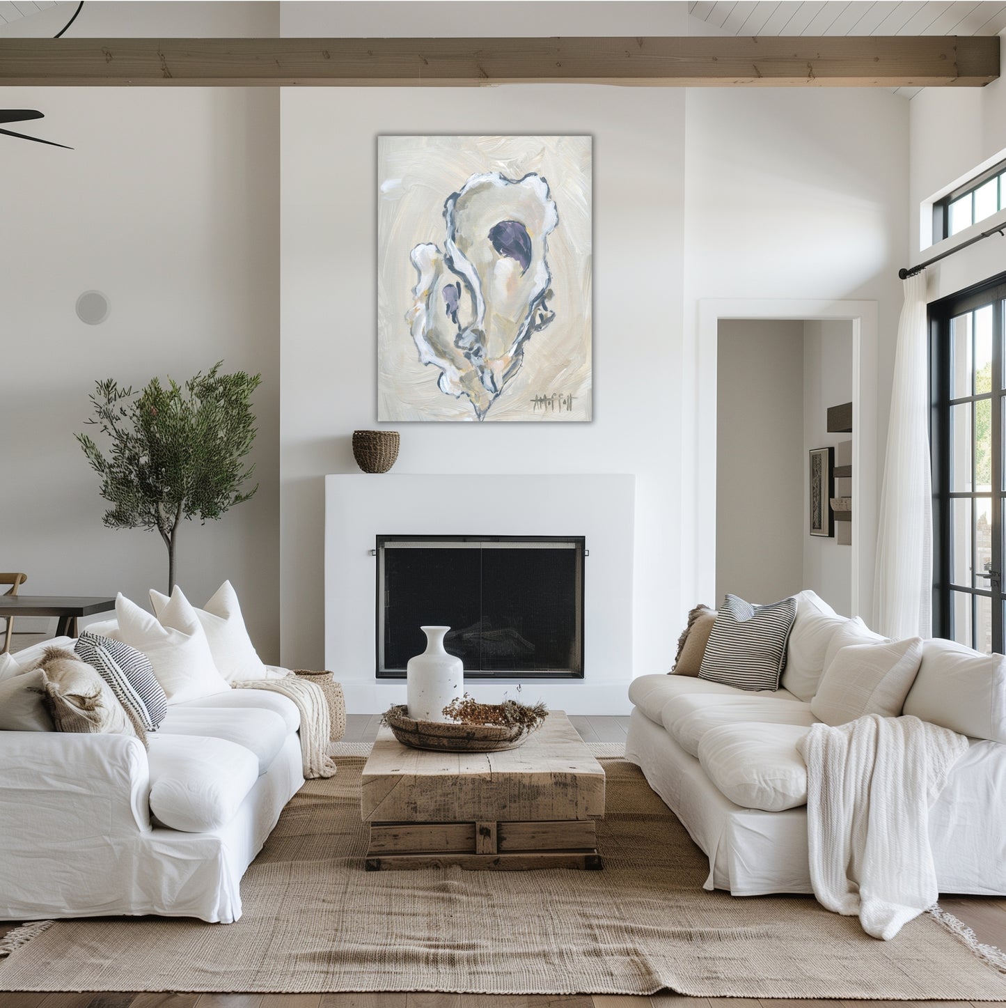 Beige Oyster 2 Hand Embellished Giclee