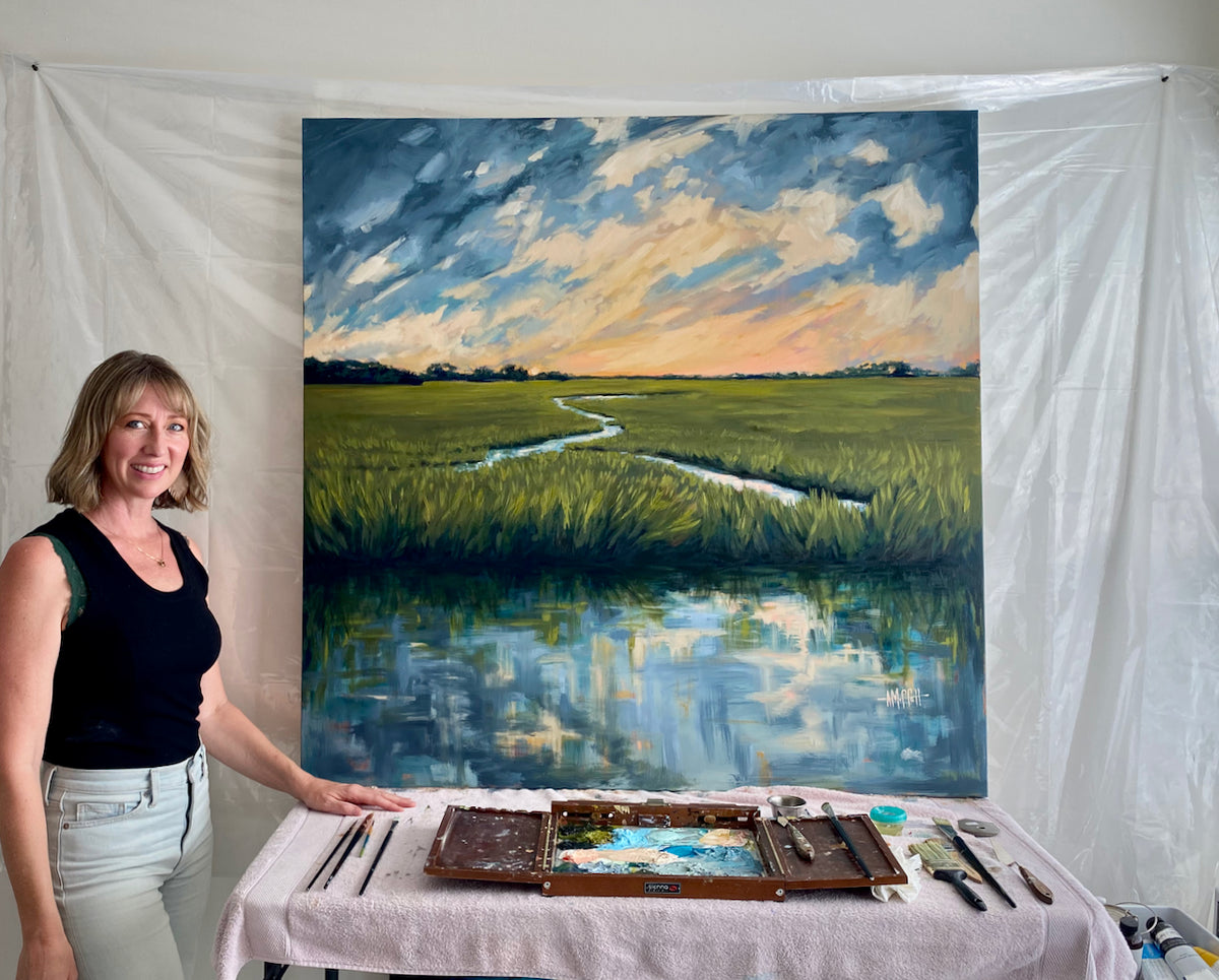Dusk Over the Marsh - Savannah Marsh Art Hand-Embellished Oil Giclée