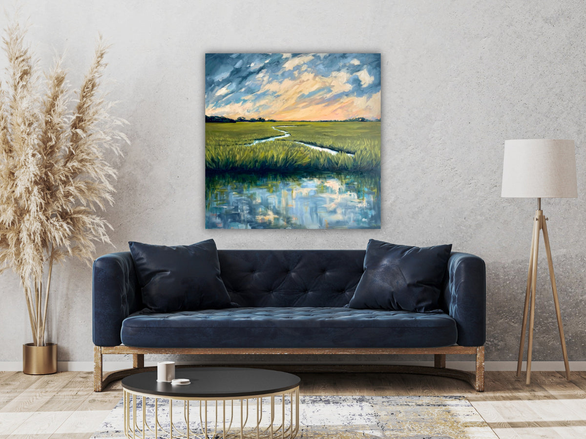 Dusk Over the Marsh - Savannah Marsh Art Hand-Embellished Oil Giclée