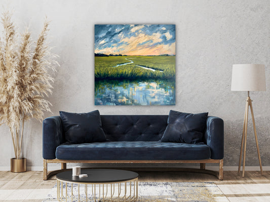 Dusk Over the Marsh - Savannah Marsh Art Hand-Embellished Oil Giclée