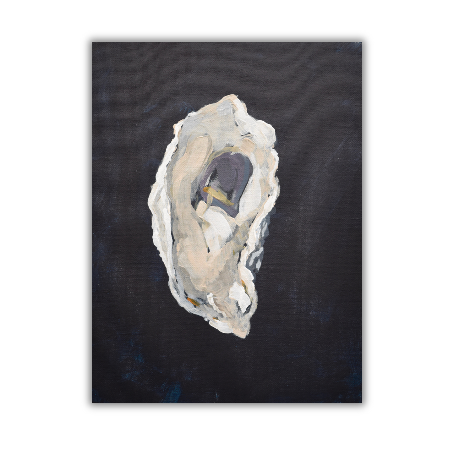 Painting of an oyster shell on a dark background