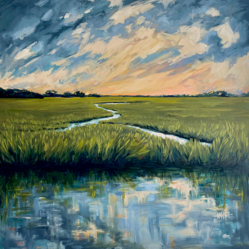 Dusk Over the Marsh - Savannah Marsh Art Hand-Embellished Oil Giclée