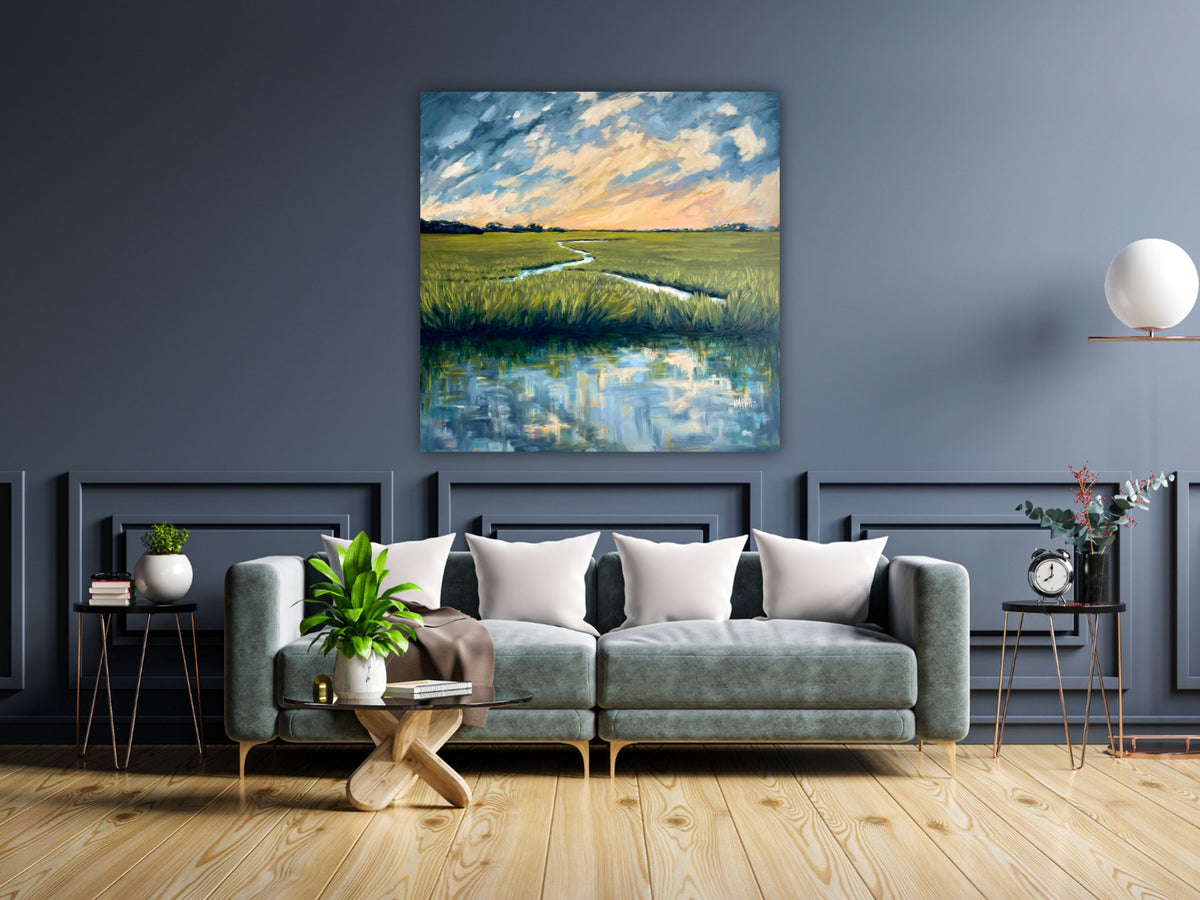 Dusk Over the Marsh - Savannah Marsh Art Hand-Embellished Oil Giclée