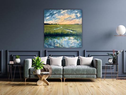 Dusk Over the Marsh - Savannah Marsh Art Hand-Embellished Oil Giclée