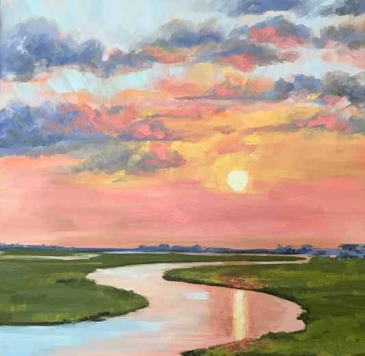 Glassy Waters on the Marsh – Square Coastal Giclée Canvas Art Print by April Moffatt