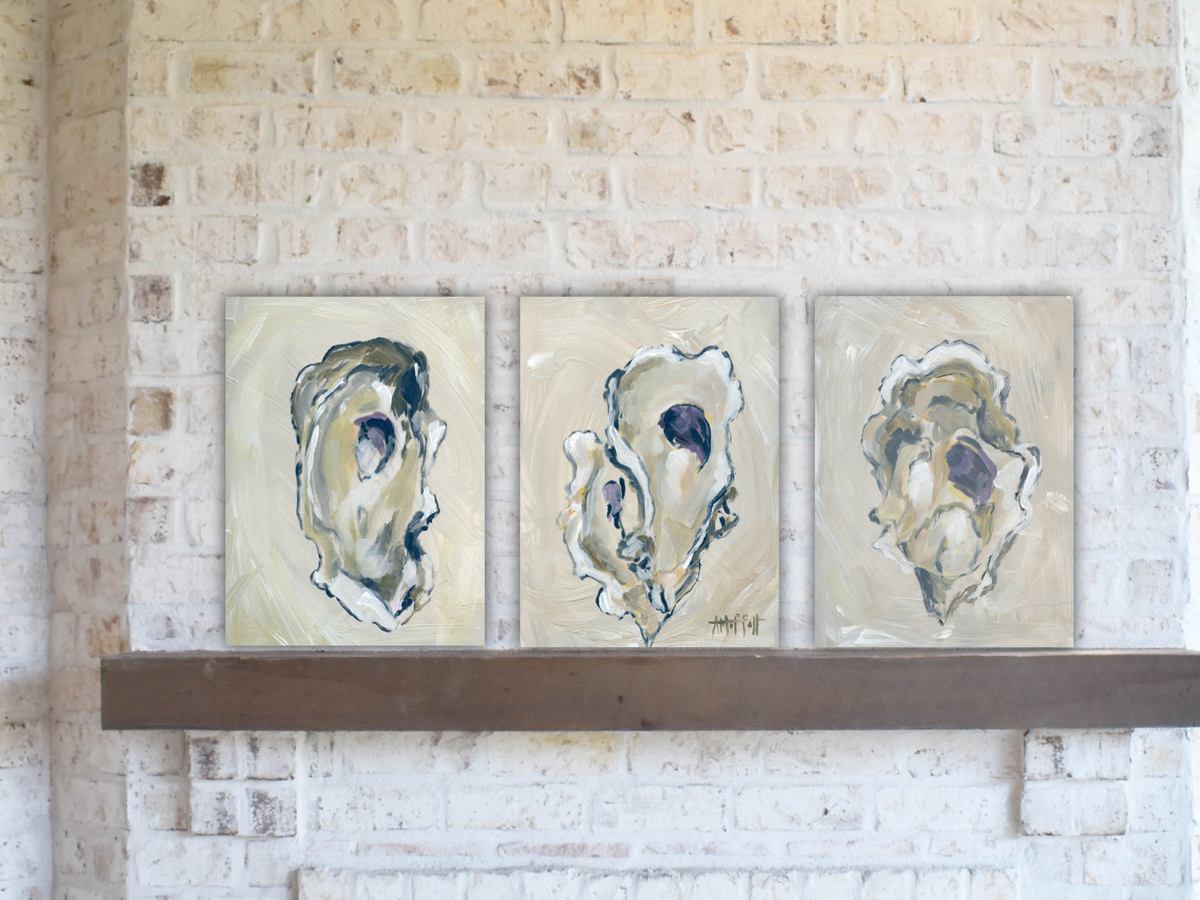 Beige Oyster 1 :  Lowcountry Coastal Fine Art Canvas (Vertical Edition)